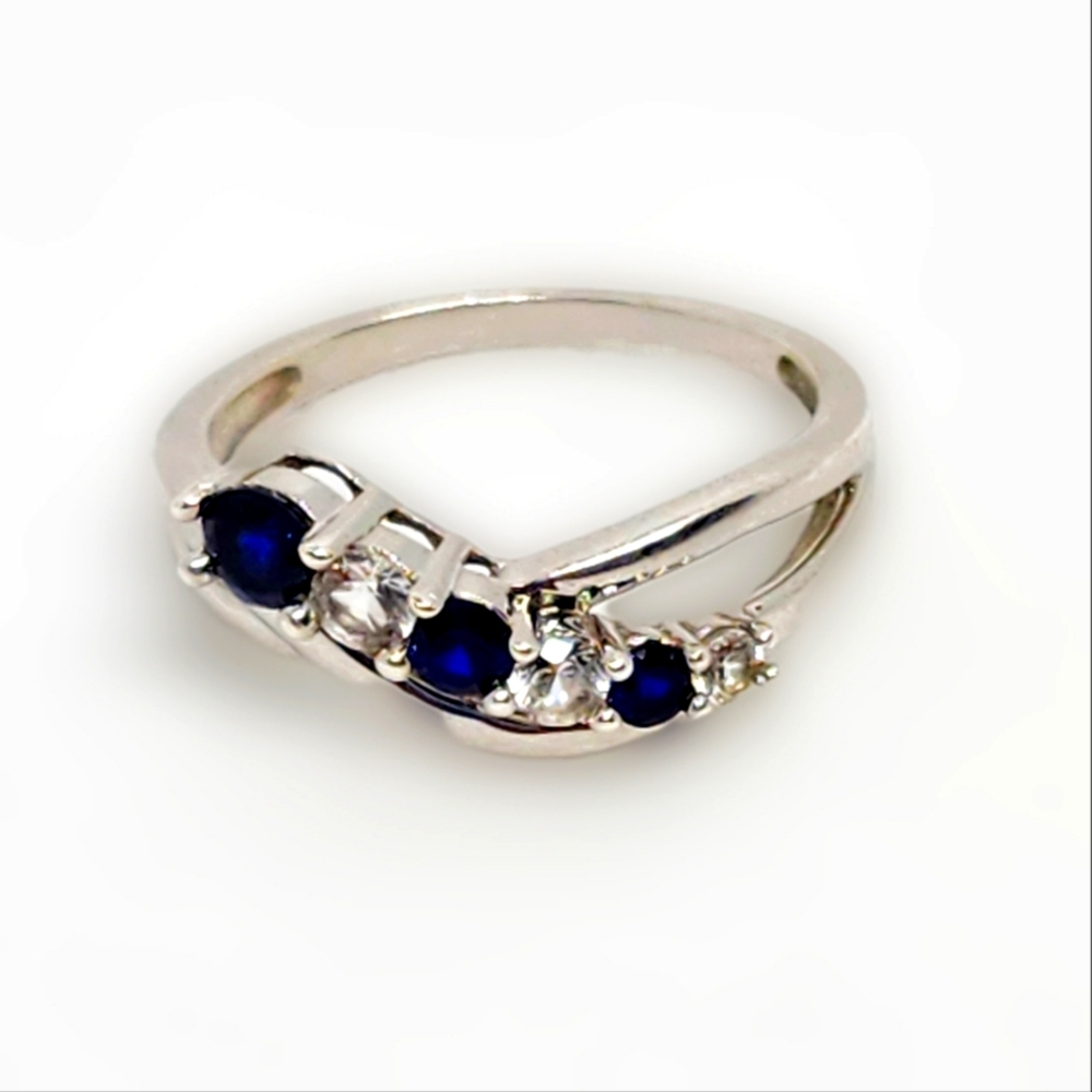 Blue and White Sapphire 925 Ring